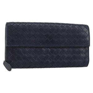 BOTTEGAVENETA INTRECCIATO Long Wallet Leather Navy Auth ki6102